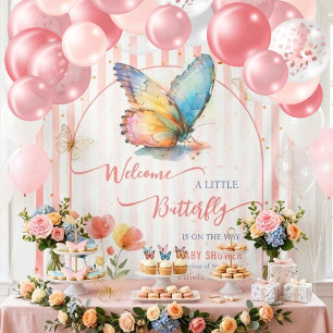 Stripes Watercolor butterfly baby shower backdrop