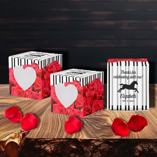 Stripes Watercolor Roses Derby Horse 2 Heart Favor Boxes