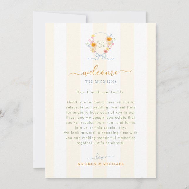Stripes Wedding Welcome Letter Itinerary Card (Front)