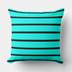 Stripes wide turquoise & narrow black stripes throw pillow