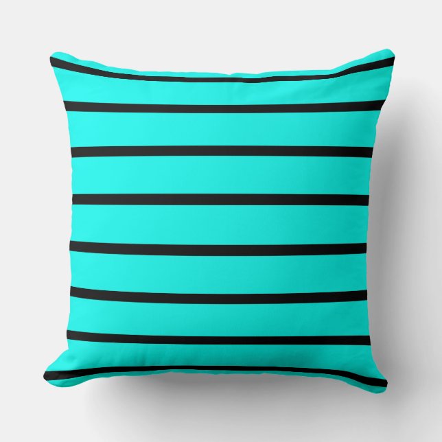 Stripes wide turquoise & narrow black stripes throw pillow (Front)