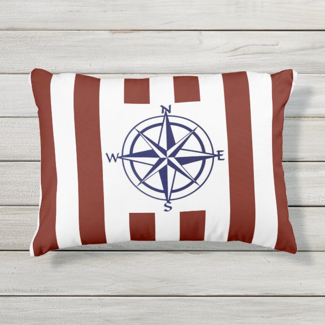 Stripes With Compass Outdoor Pillow (Front)