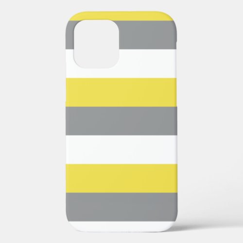 Stripes Yellow Gray White Geometric Pattern iPhone 12 Case