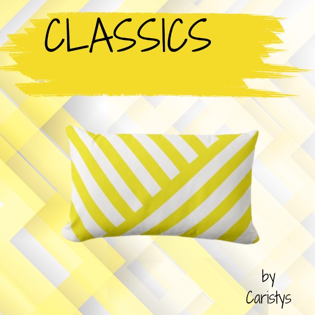 Stripes Yellow on White  Lumbar Pillow (Creator Uploaded)