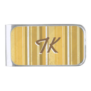 Stripes Yellow Silver Finish Money Clip