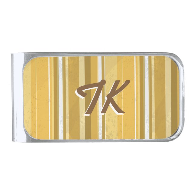 Stripes Yellow Silver Finish Money Clip (Front)
