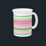 Stripey beads pink and green pattern milk jug pitcher<br><div class="desc">This bright milk jug would make a great splash of colour to your kitchen or work place. Exclusively designed by Sarah Trett.</div>