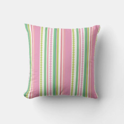 Stripey beads pink and green throw pillow