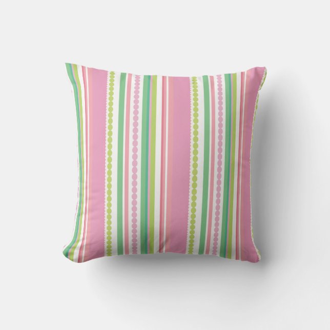 Stripey beads pink and green throw pillow (Front)