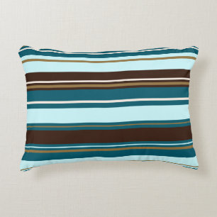 Stripey Design Brown Teals Cream & Gold Decorative Pillow