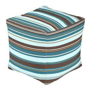 Stripey Design Brown Teals Cream & Gold Pouf