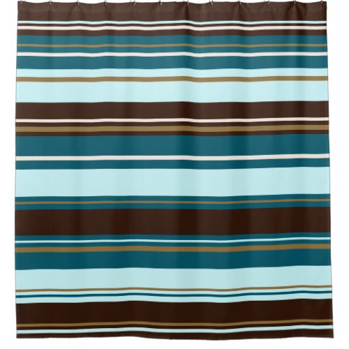 Stripey Design Brown Teals Cream  Gold Shower Curtain