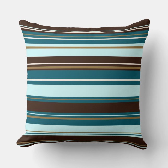 Stripey Design Brown Teals Cream & Gold Throw Pillow (Front)