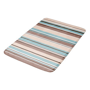Stripey Design Vertical Browns Blue Cream & White Bathroom Mat