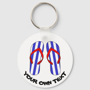 Stripey Flip Flops Beach Sandles Custom Text Keychain