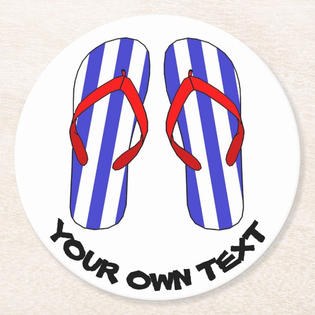 Stripey Flip Flops Beach Sandles Custom Text Round Paper Coaster (Front)