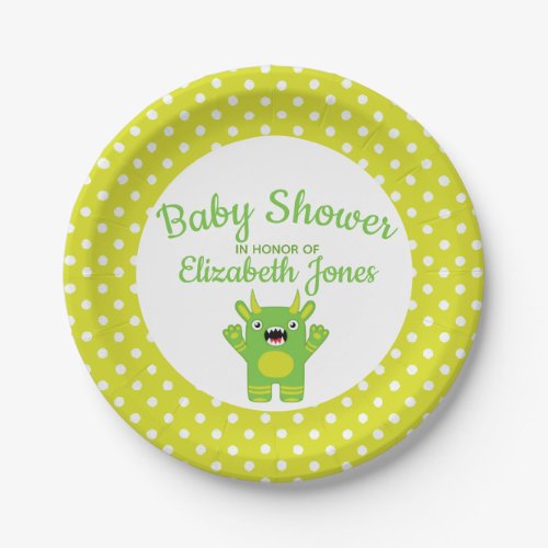 Stripey Green Little Monster Baby Shower Paper Plates