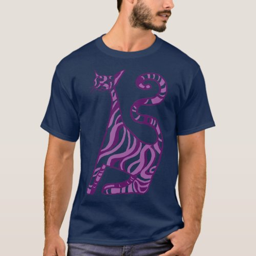 Stripey purple cat T_Shirt