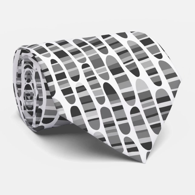 Stripey Strokes 120123 - Black and White Neck Tie (Rolled)