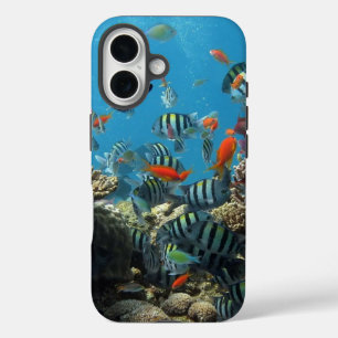 Stripey Tropical Fish Coral Chaos iPhone 16 Case