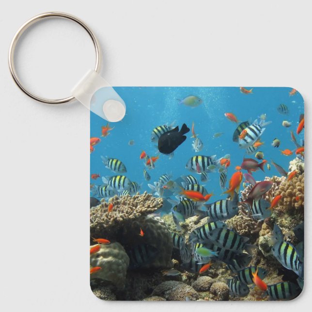 Stripey Tropical Fish Coral Chaos Keychain (Front)