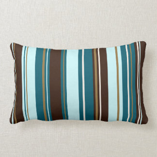 Stripey Vertical Design Brown Teals Cream & Gold Lumbar Pillow