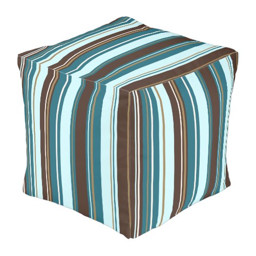 Stripey Vertical Design Brown Teals Cream  Gold Pouf