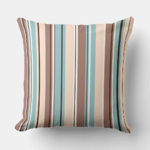 Stripey Vertical Design Browns Blue Cream & White Throw Pillow