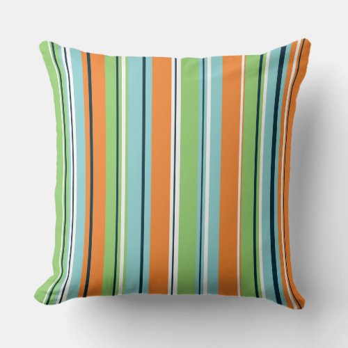 Stripey Vertical Design Green Blues Orange  White Throw Pillow