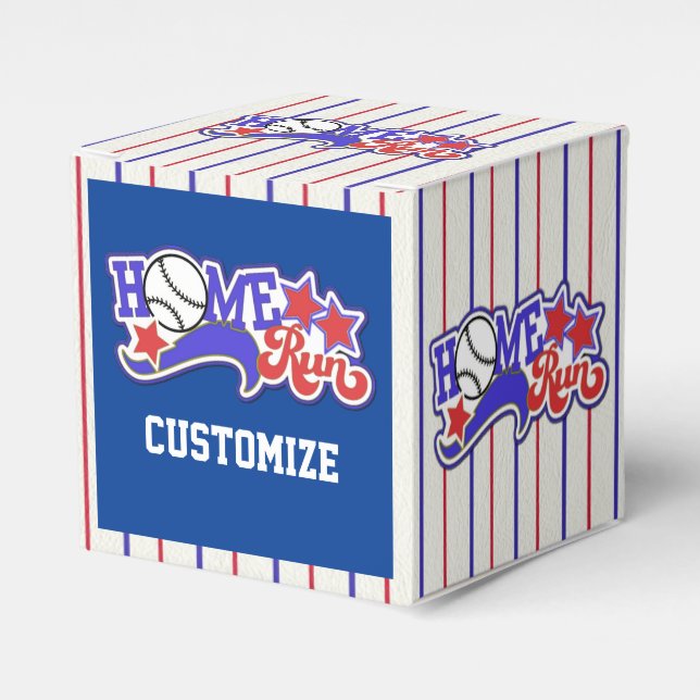 Stripped Home Run Baseball Cube Favor Box (Front Side)