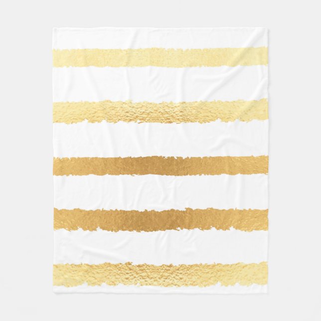 Stripped shiny golden metallic pattern fleece blanket (Front)