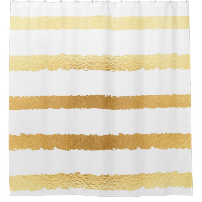 Stripped shiny golden metallic pattern shower curtain (Front)