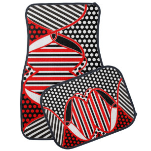 Strips & Dots Pattern black red white Car Mat