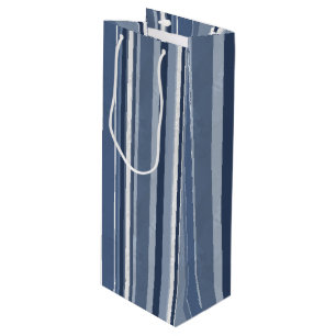 Strips of Blue and white Wine Gift Bag