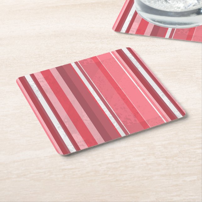 Strips of Pink Square Paper Coaster (Angled)