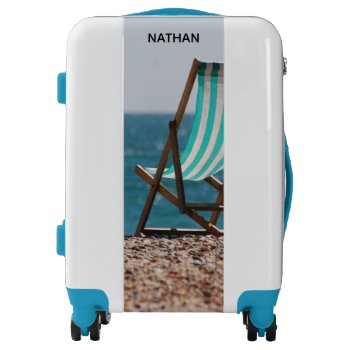Stripy Deckchair Summer Photo Personalised Luggage by beachcafe at Zazzle