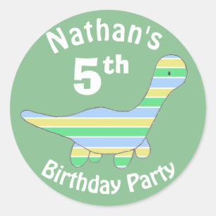 Stripy Dinosaur Green Custom Kids Birthday Classic Round Sticker
