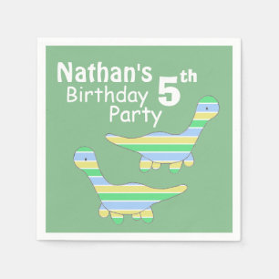 Stripy Dinosaur Green Custom Kids Birthday Napkins