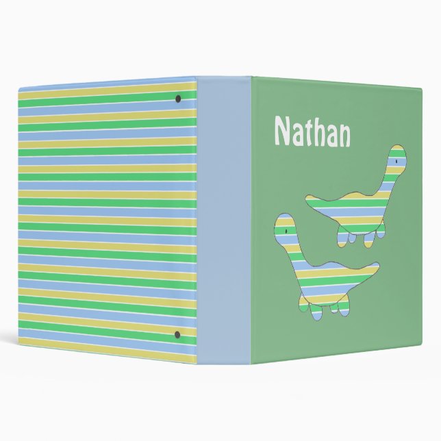 Stripy Dinosaur Green Personalised 3 Ring Binder (Background)