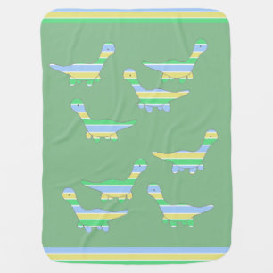 Stripy Dinosaur Pattern Green Baby Blanket
