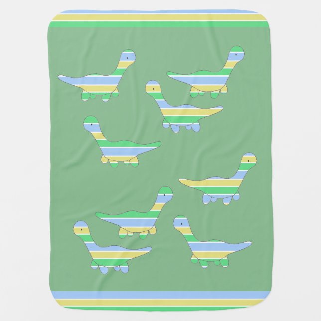 Stripy Dinosaur Pattern Green Baby Blanket (Front)
