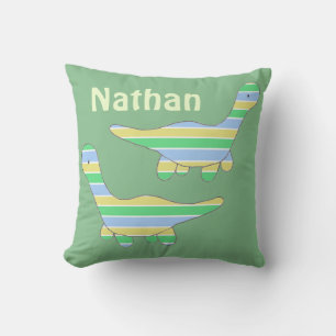 Stripy Green Dinosaur Personalised Throw Pillow