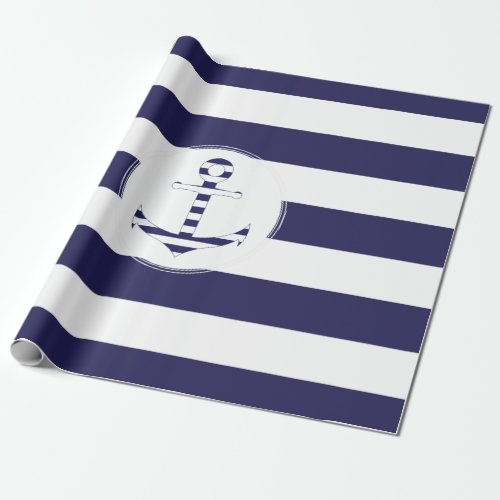 Stripy nautical anchor wrapping paper