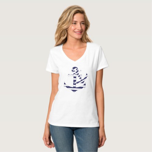 Stripy nautical anchors T_Shirt