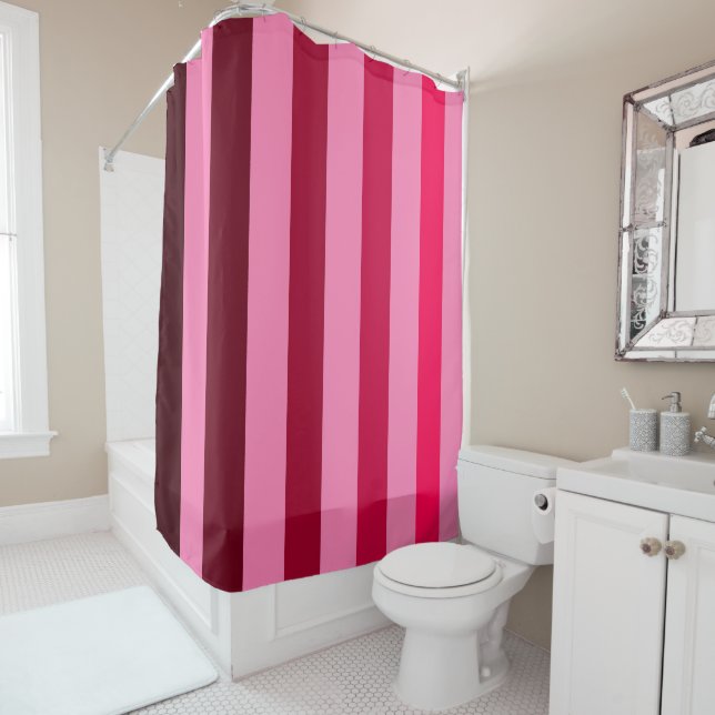 Stripy Red Pink Shower Curtain (In Situ)