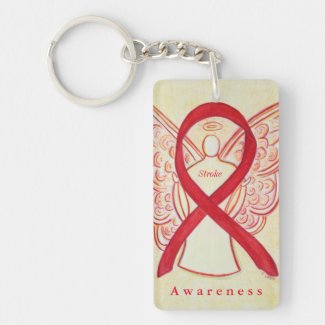 Stroke Angel Red Awareness Ribbon Keychain