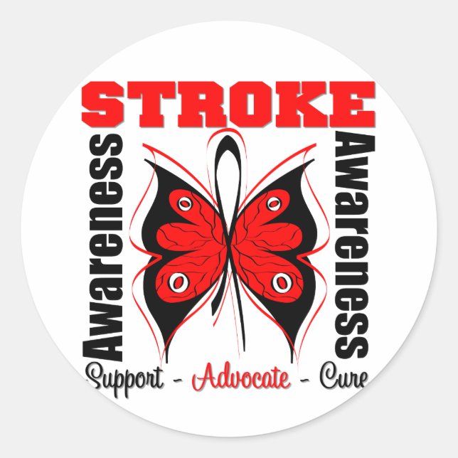 Stroke Awareness Butterfly Classic Round Sticker (Front)
