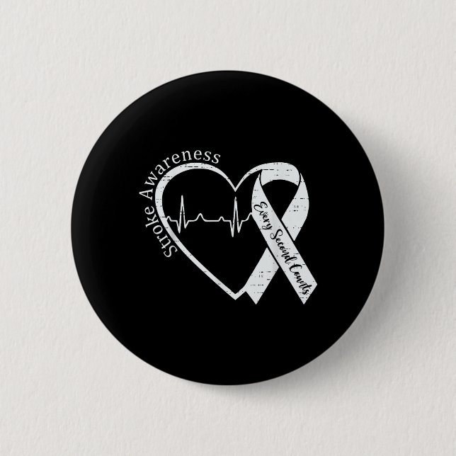 Stroke Awareness Heart Stroke Survivor Warrior Button (Front)
