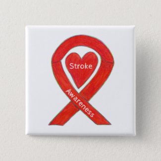 Stroke Awareness Red Heart Ribbon Custom Art Pin