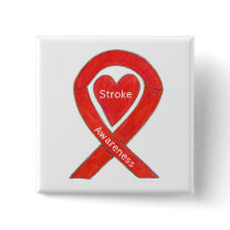 Stroke Awareness Red Heart Ribbon Custom Art Pin